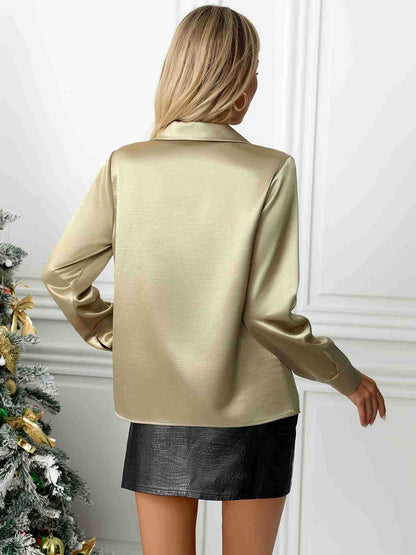 Solid Satin Button-Down Shirt with Classic Collar