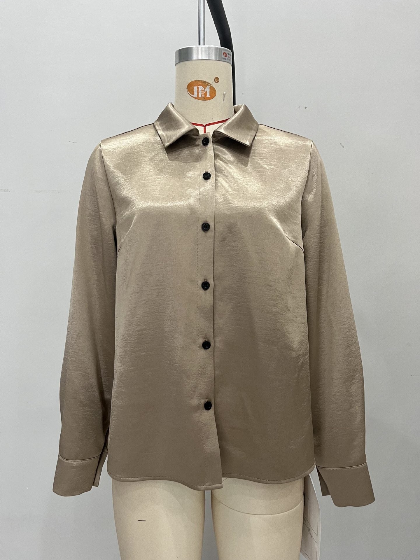 Solid Satin Button-Down Shirt with Classic Collar