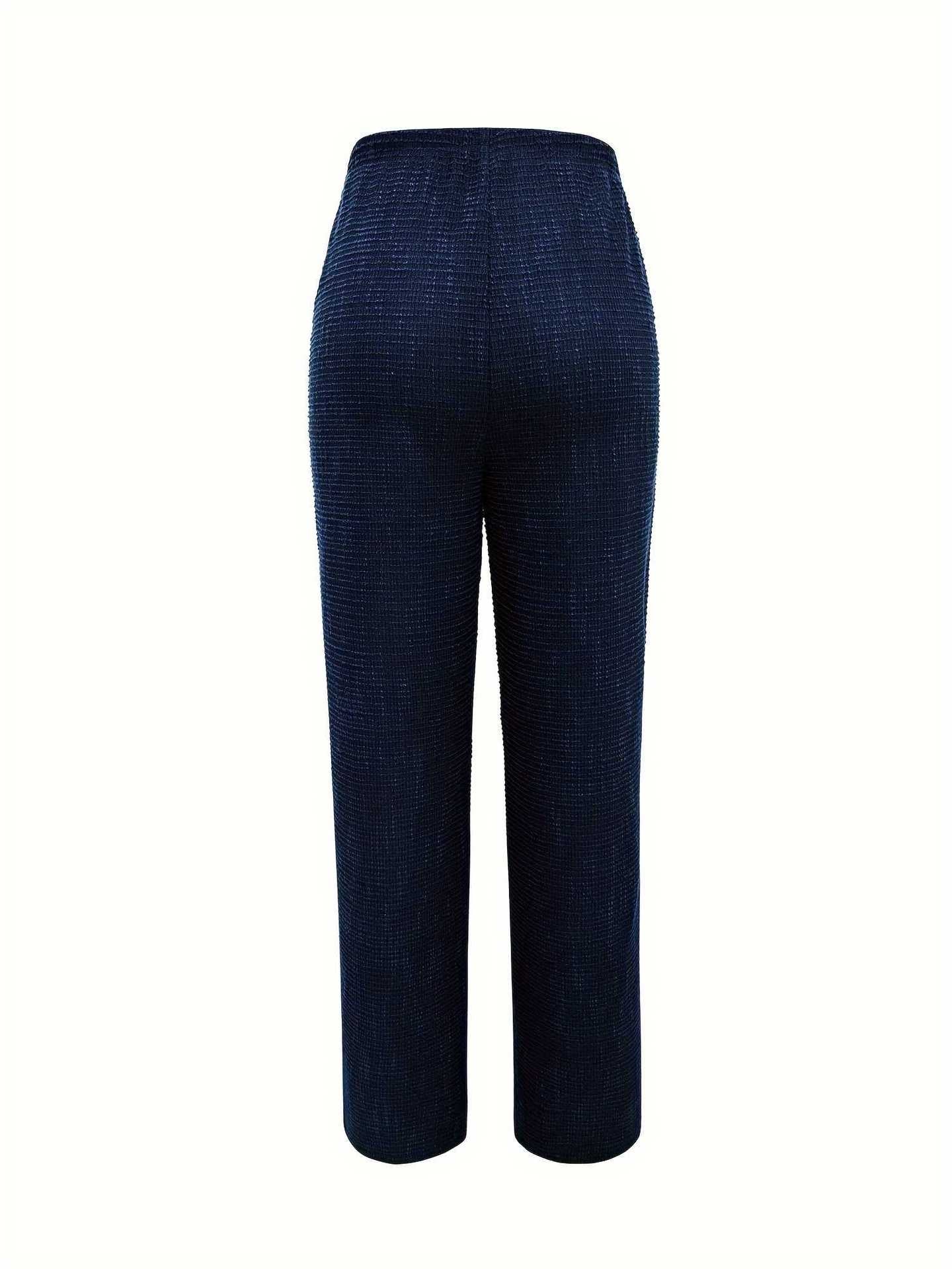 Textured Straight-Leg Trousers with High-Waist & Buttons