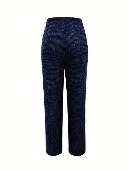 Textured Straight-Leg Trousers with High-Waist & Buttons