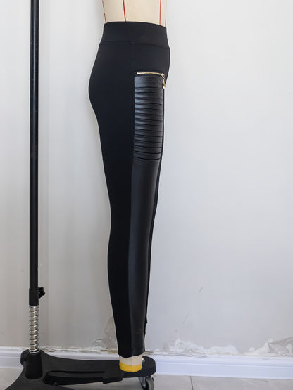 Slim-Fit Leggings with Zippered Pockets and Side Splicing