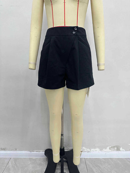 High-Waist Wrap-Front Shorts with Pleats and Pockets