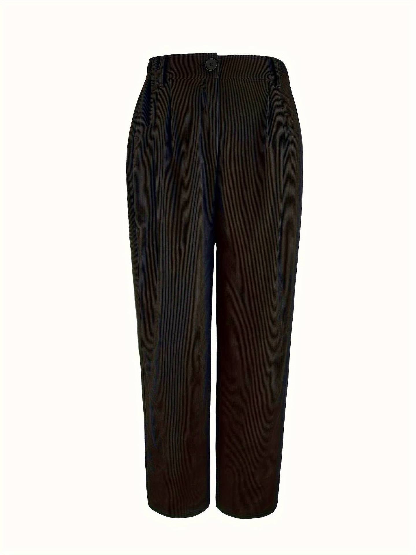 Straight-Leg Corduroy Pants with Elastic High Waist