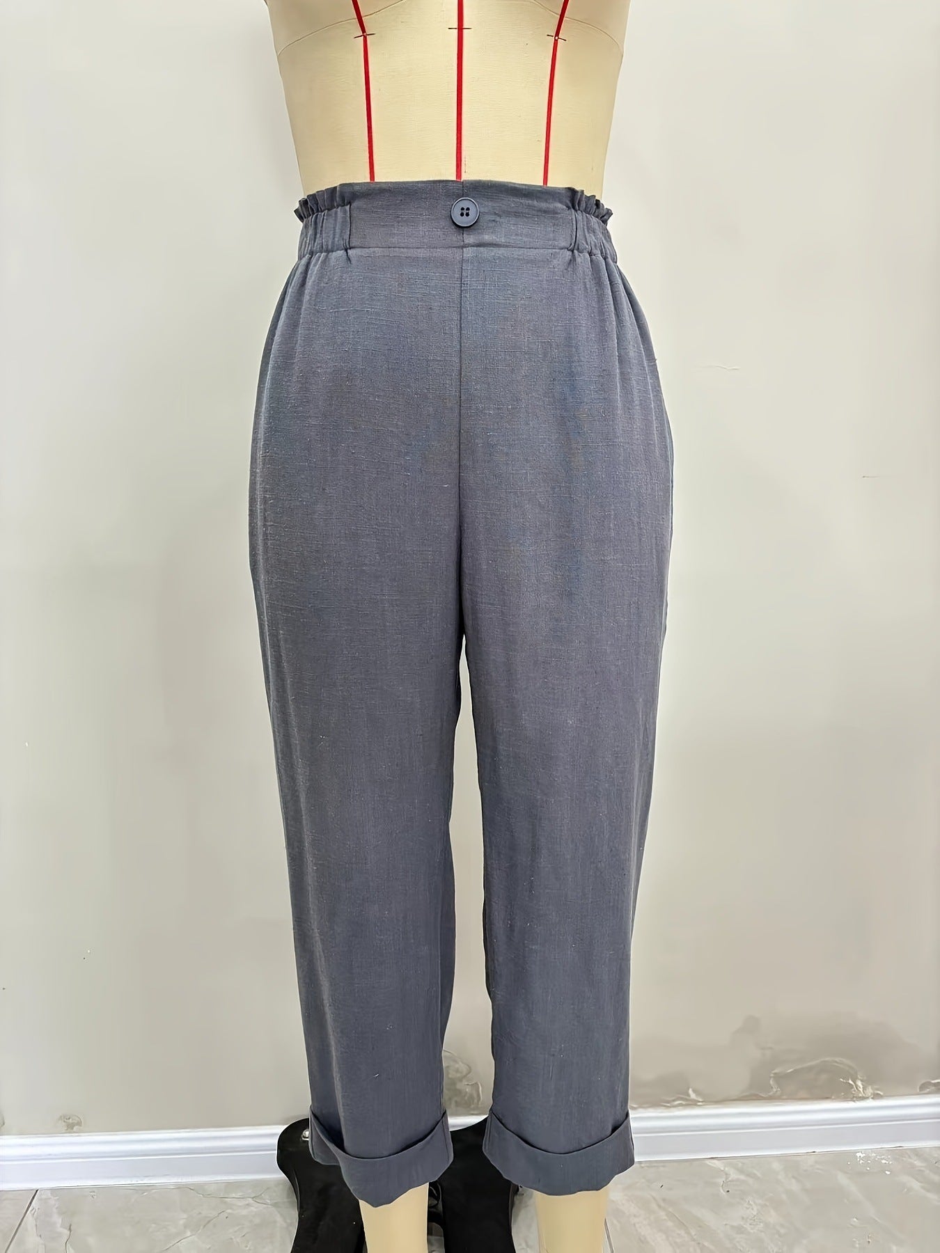 Wide-Leg Cropped Pants with Elastic Waist and Cuffed Hem