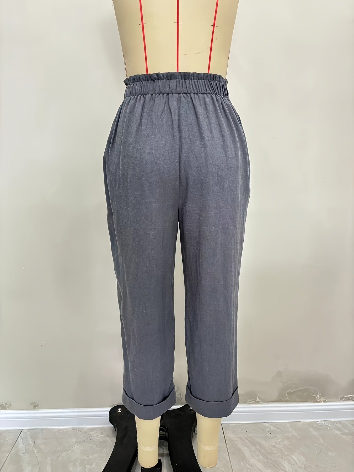 Wide-Leg Cropped Pants with Elastic Waist and Cuffed Hem