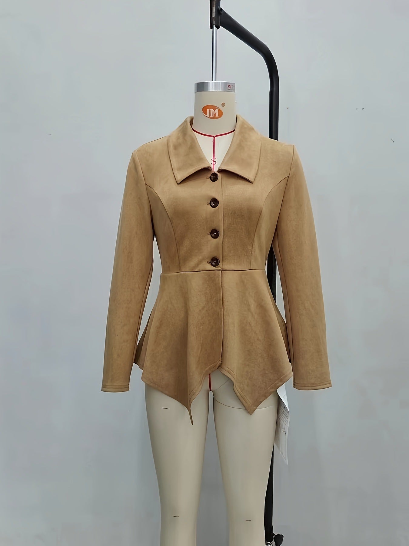 Faux Suede Peplum Jacket with Lapel and Irregular Hem