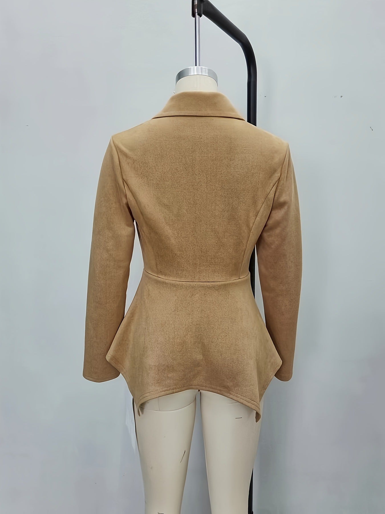 Faux Suede Peplum Jacket with Lapel and Irregular Hem