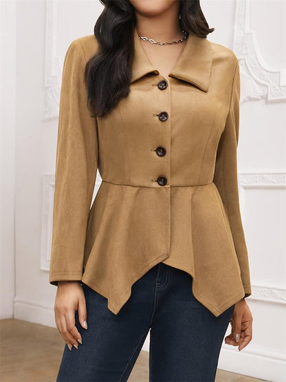 Faux Suede Peplum Jacket with Lapel and Irregular Hem