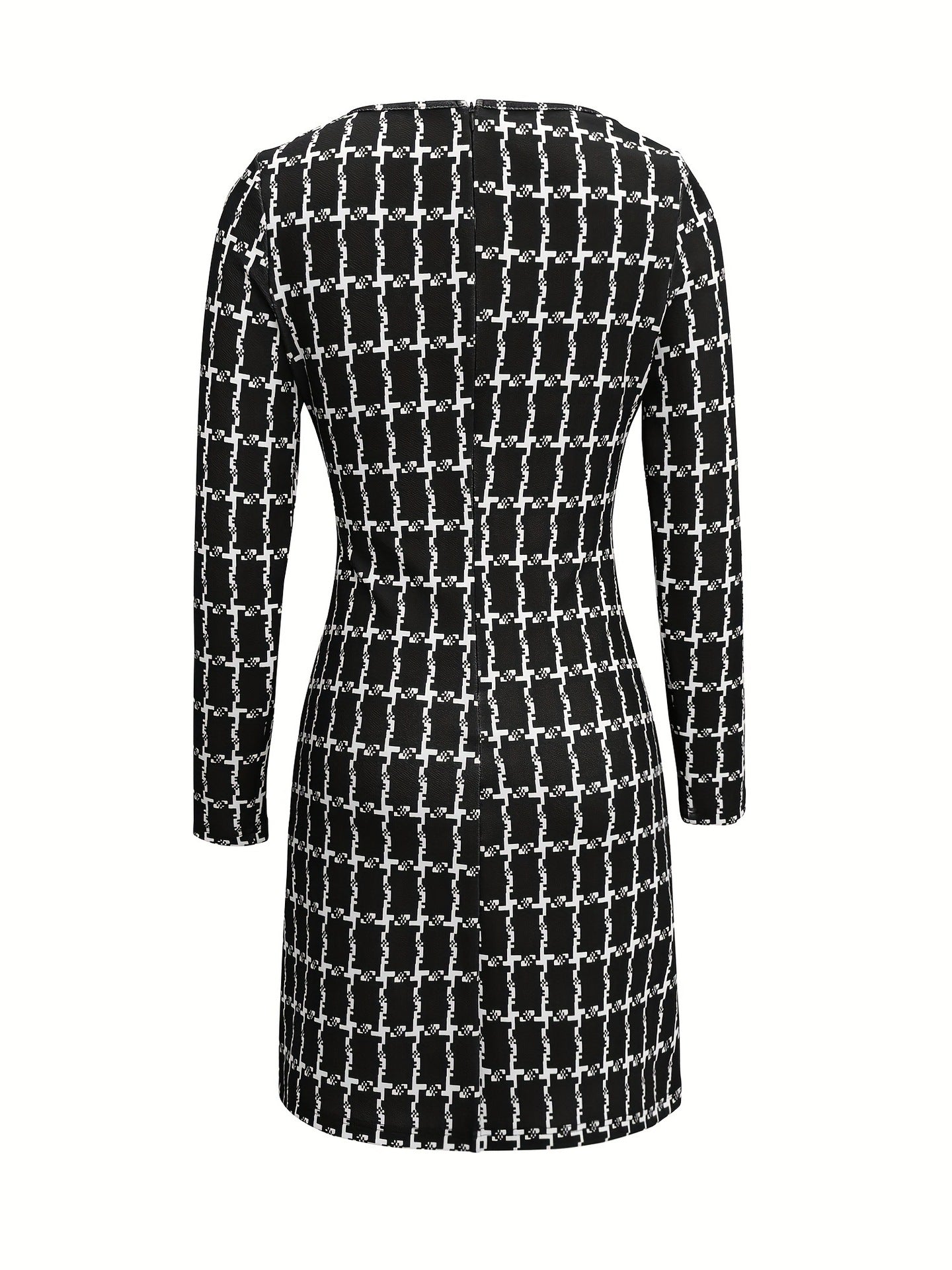 Plaid A-Line Mini Dress with Square Neck and Gold Buttons