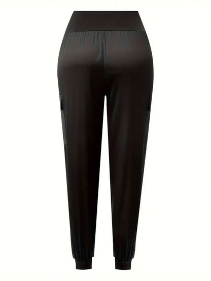 Satin Cargo Jogger Pants with High Waist