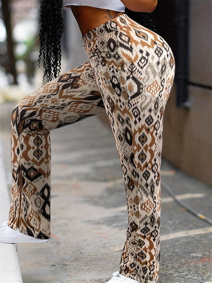 Aztec Print Knitted Trousers with High Waist and Flare