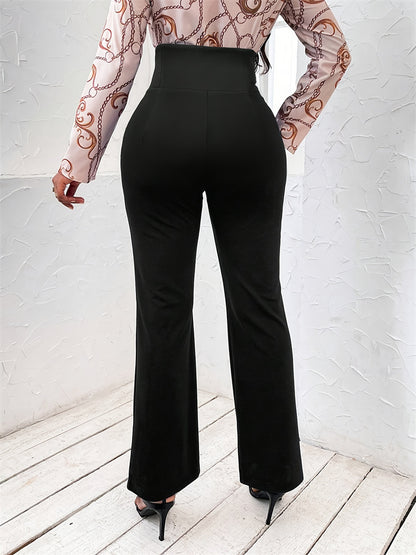 Slim Micro Flared Trousers with High-Waist Buttons