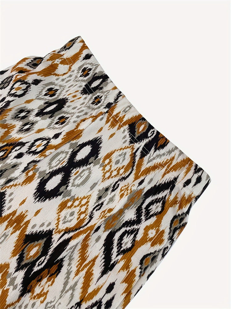 Aztec Print Knitted Trousers with High Waist and Flare