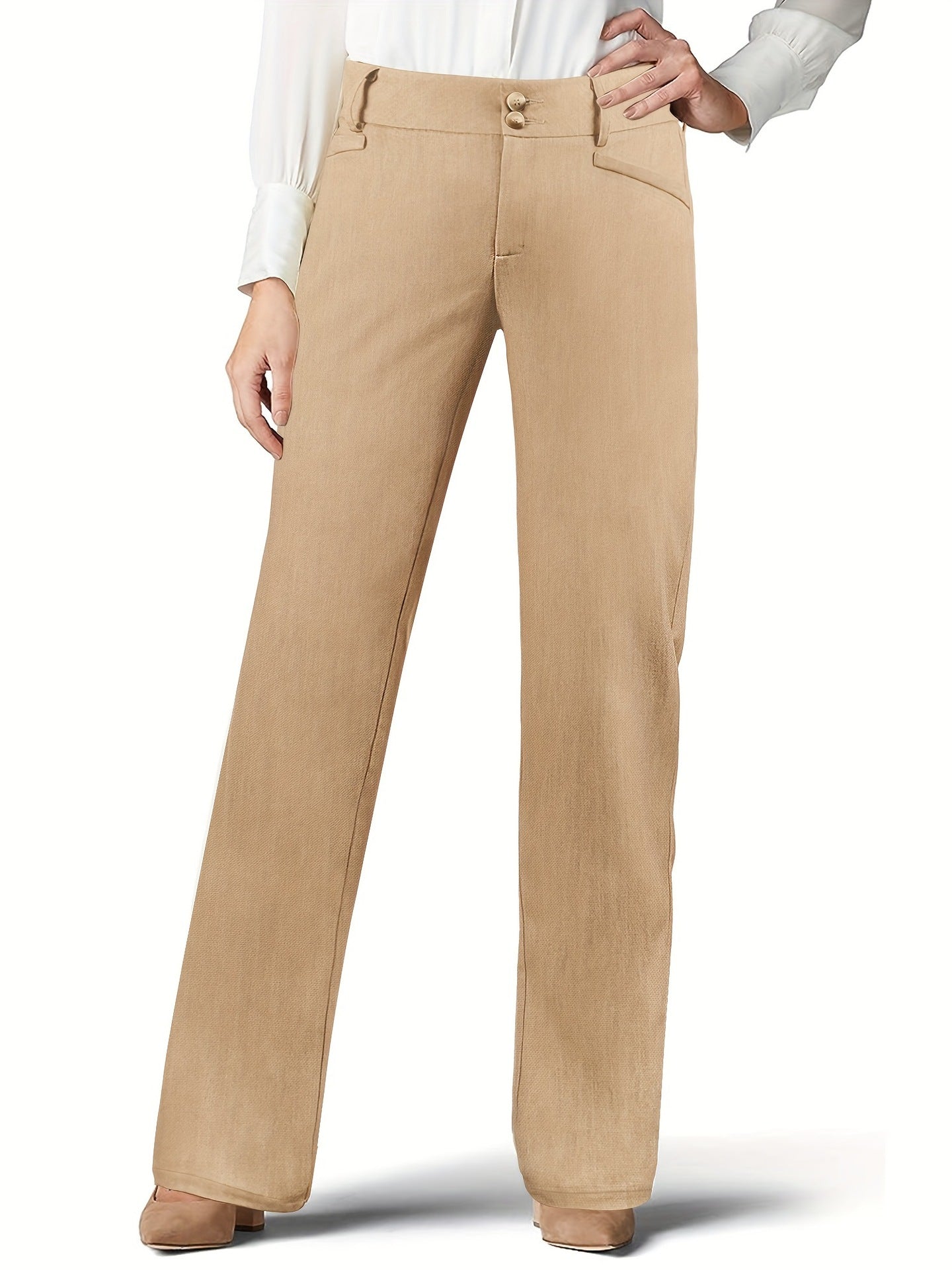 Straight-Leg Trousers with High Waist and Button Closure