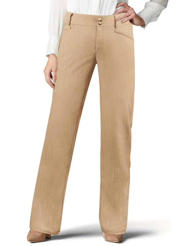 Straight-Leg Trousers with High Waist and Button Closure