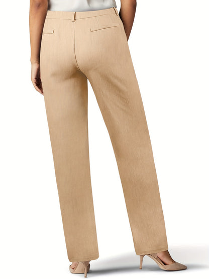 Straight-Leg Trousers with High Waist and Button Closure