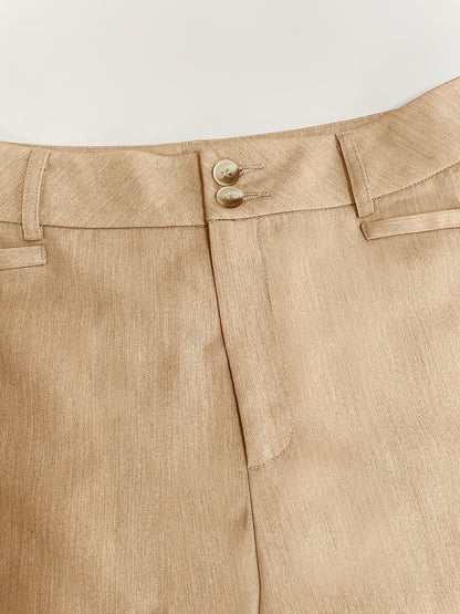 Straight-Leg Trousers with High Waist and Button Closure