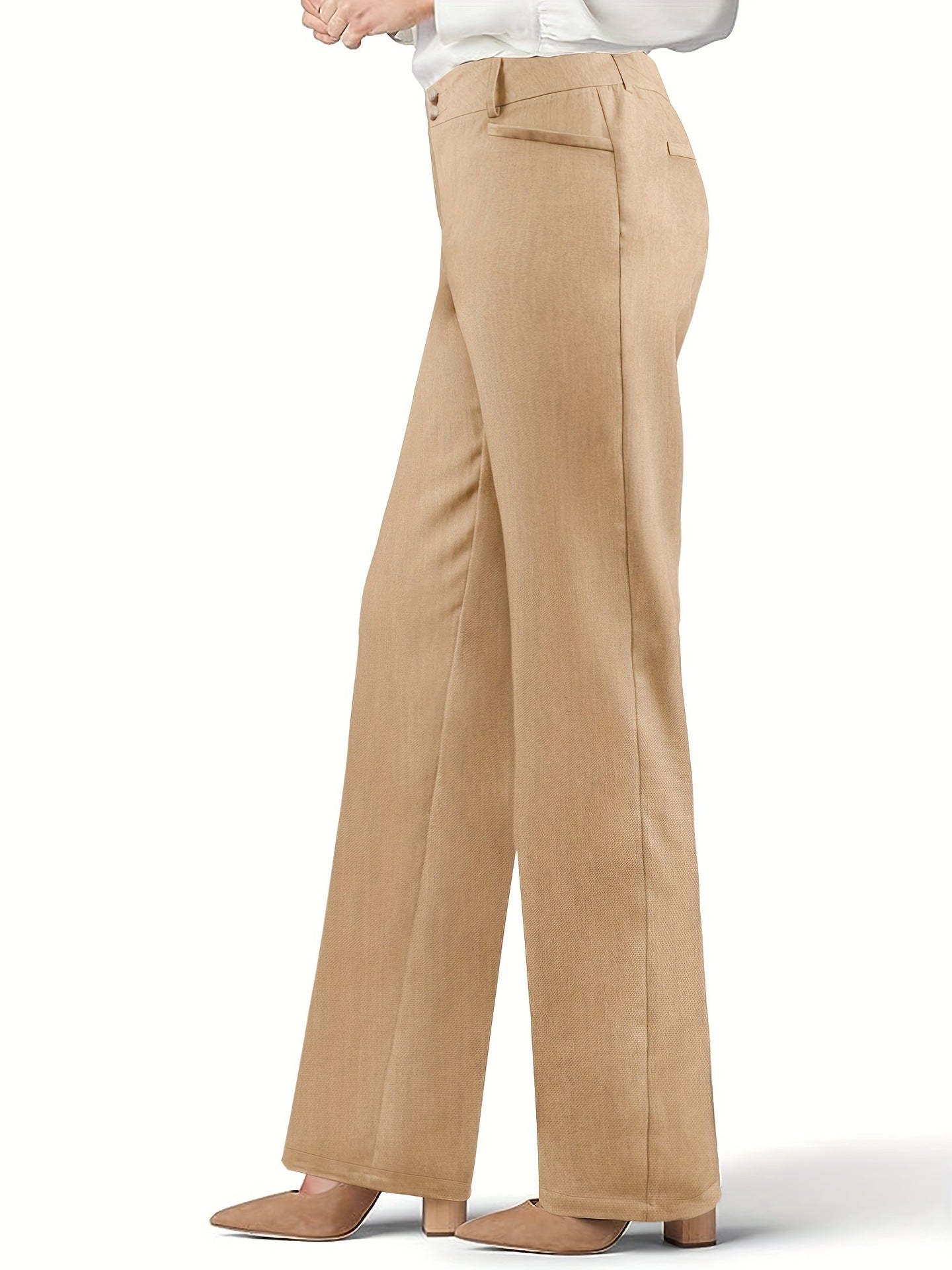 Straight-Leg Trousers with High Waist and Button Closure