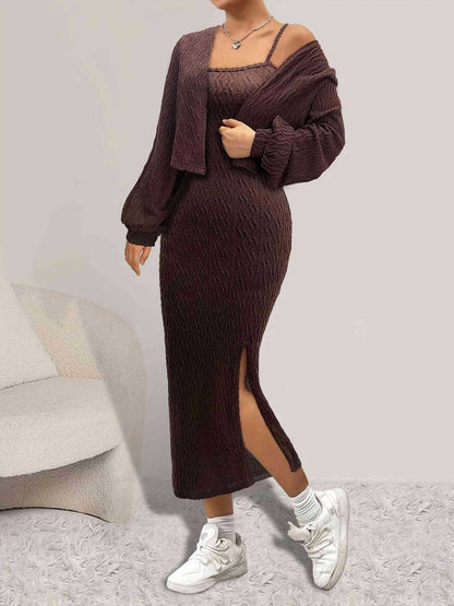 Knitted Twist Set with Cropped Cardigan & Midi Dress