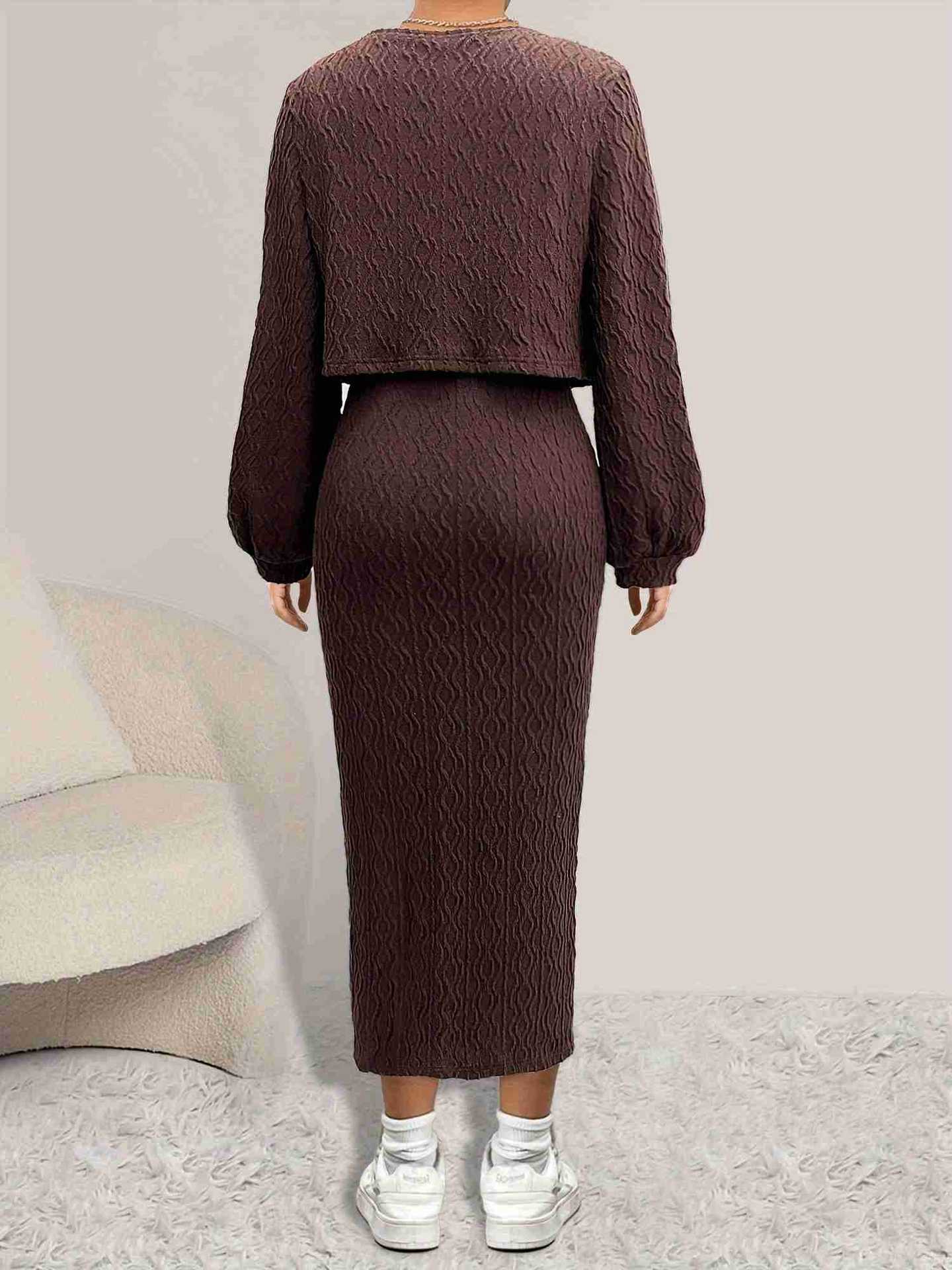 Knitted Twist Set with Cropped Cardigan & Midi Dress