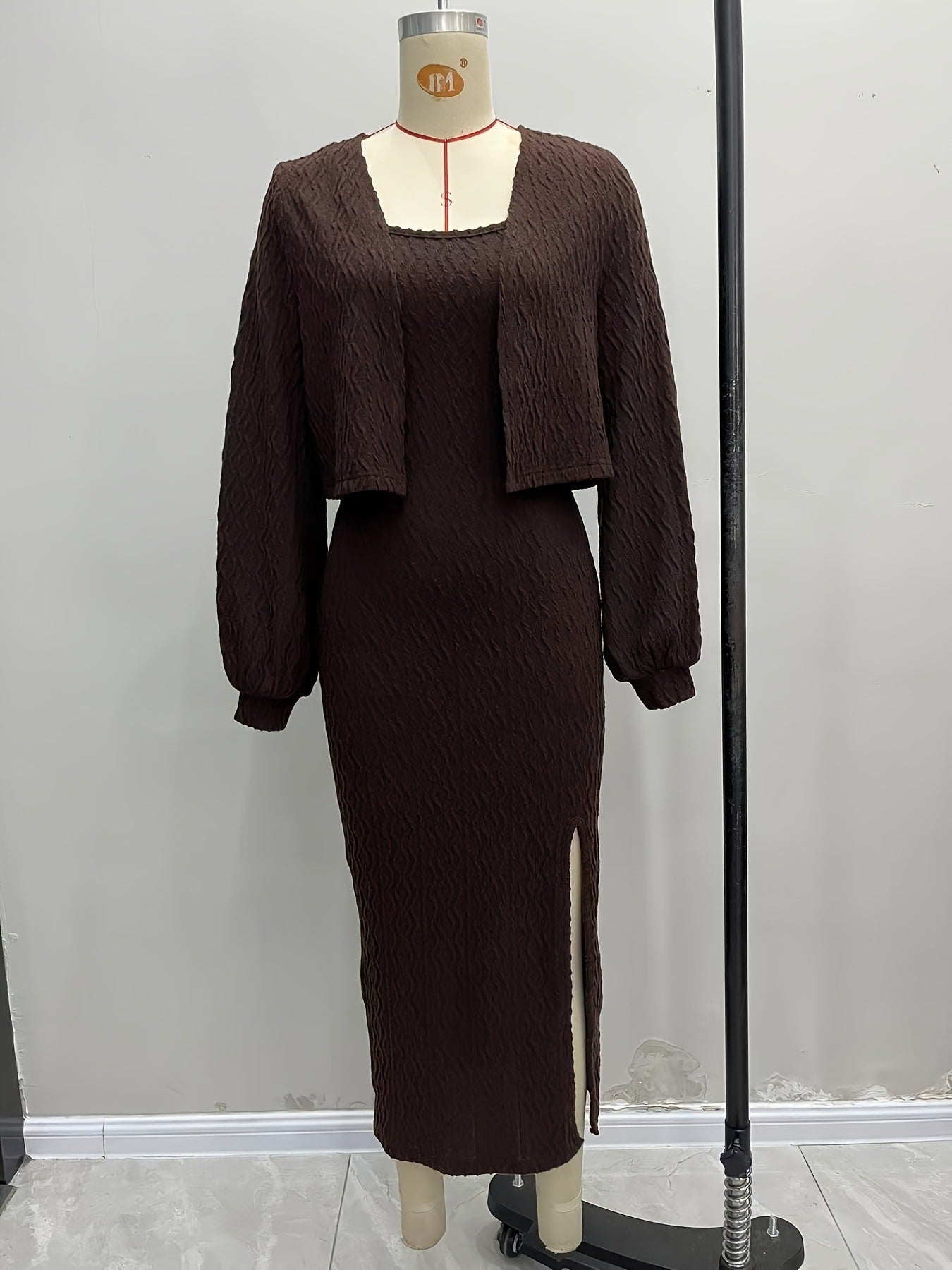 Knitted Twist Set with Cropped Cardigan & Midi Dress