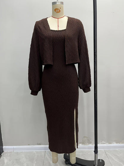 Knitted Twist Set with Cropped Cardigan & Midi Dress