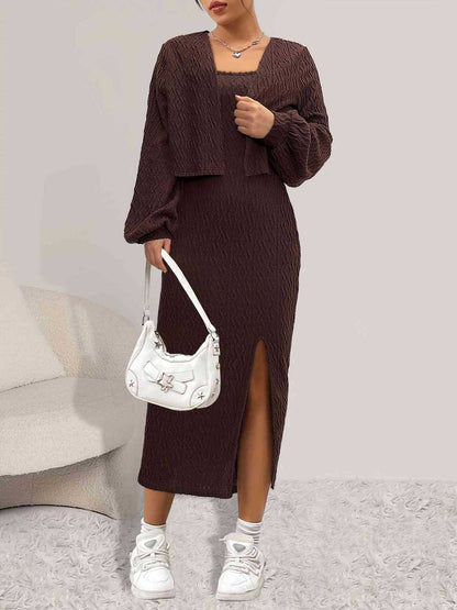 Knitted Twist Set with Cropped Cardigan & Midi Dress