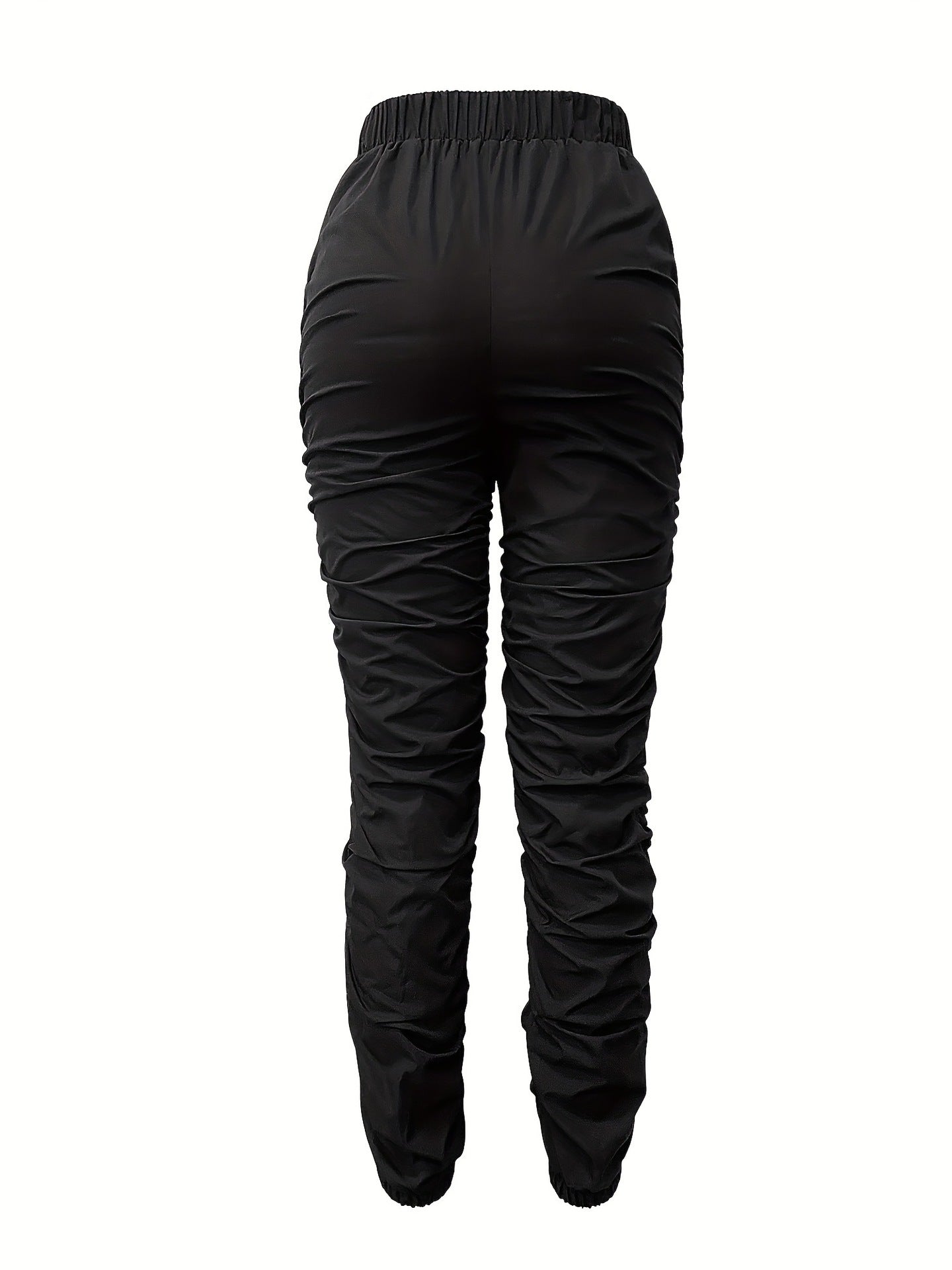 Ruched High-Waist Jogger Pants with Drawstring