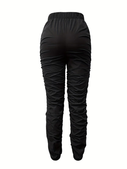 Ruched High-Waist Jogger Pants with Drawstring
