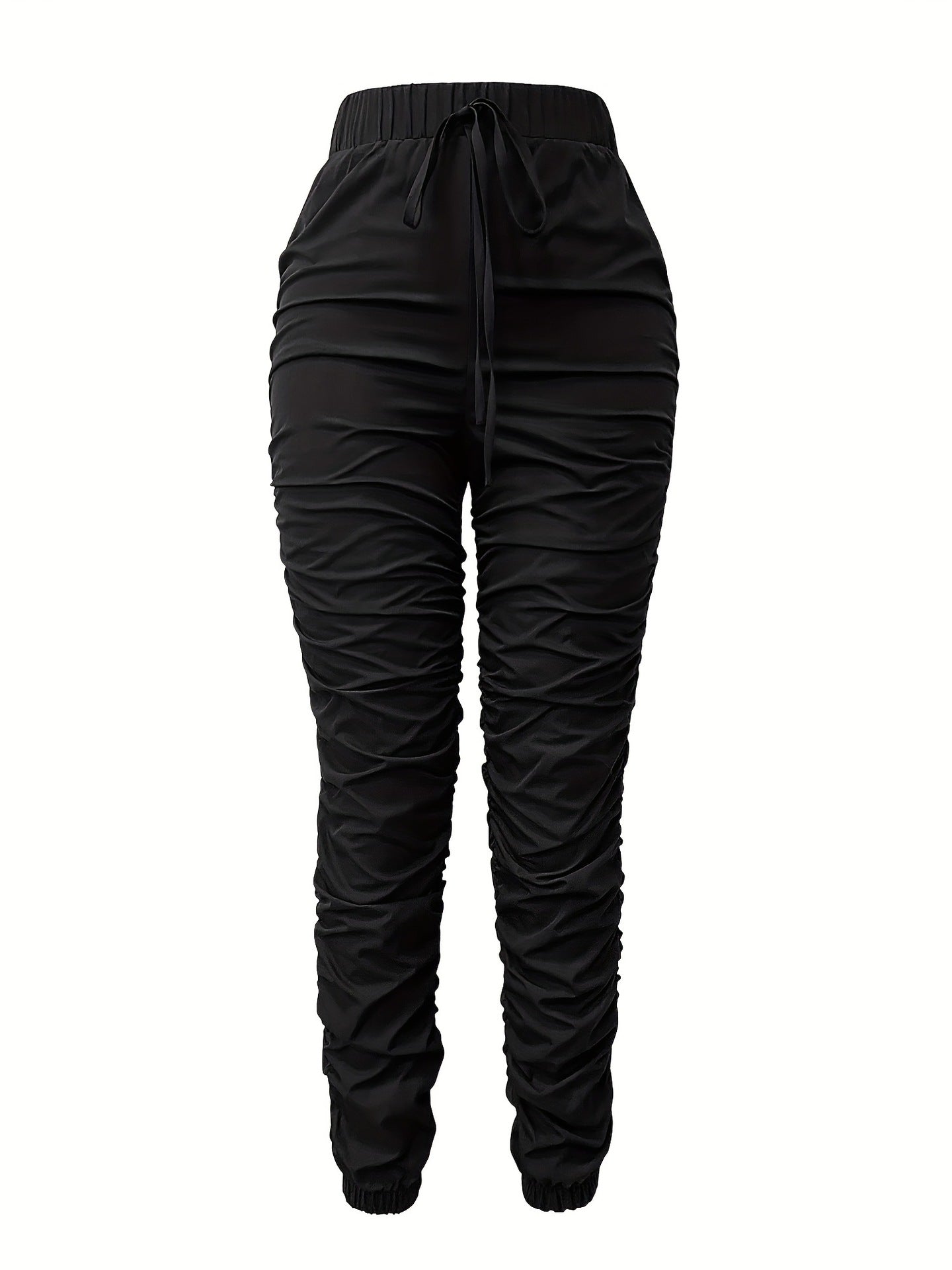 Ruched High-Waist Jogger Pants with Drawstring