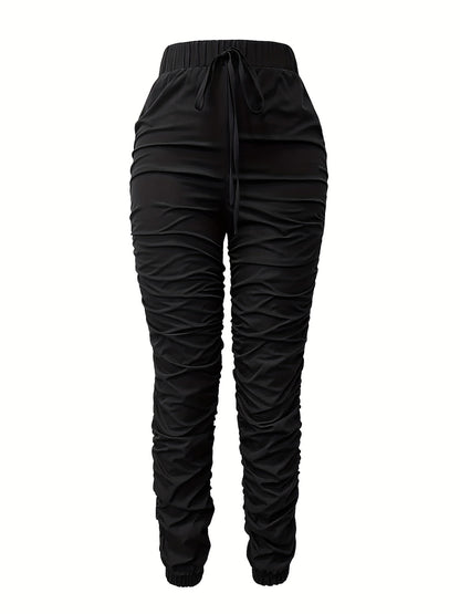 Ruched High-Waist Jogger Pants with Drawstring