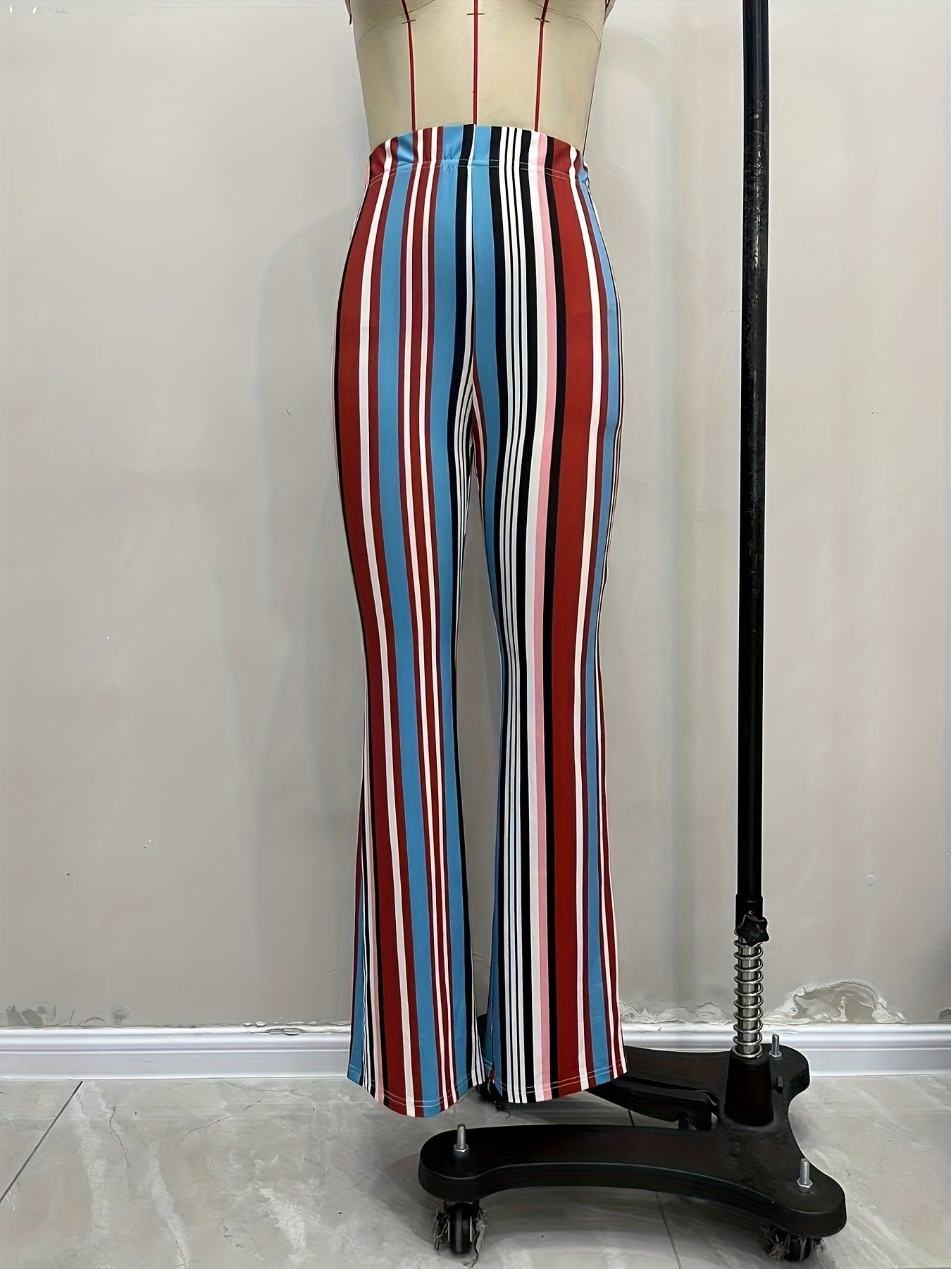 Colorful Striped Bootcut Pants with High Waist