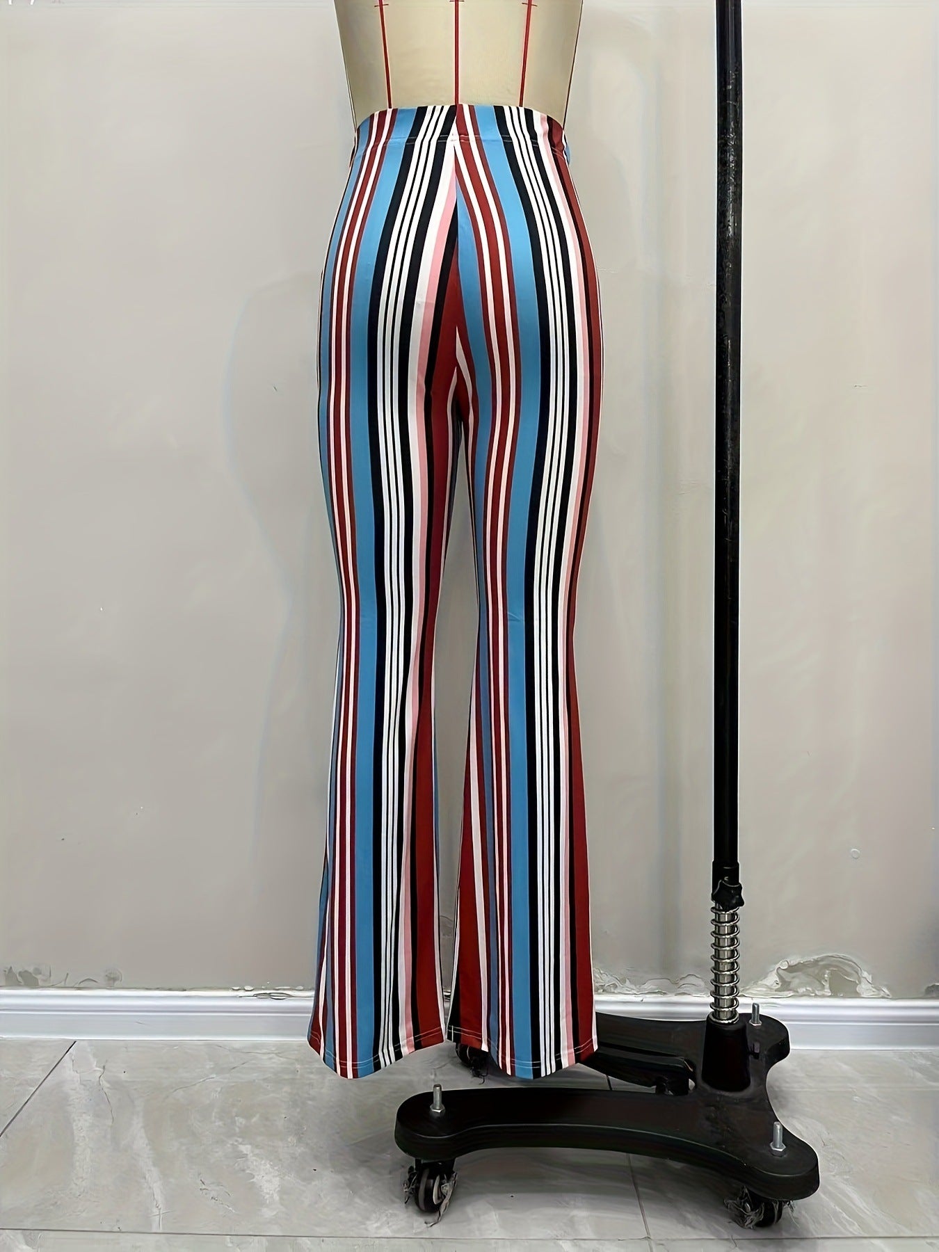 Colorful Striped Bootcut Pants with High Waist