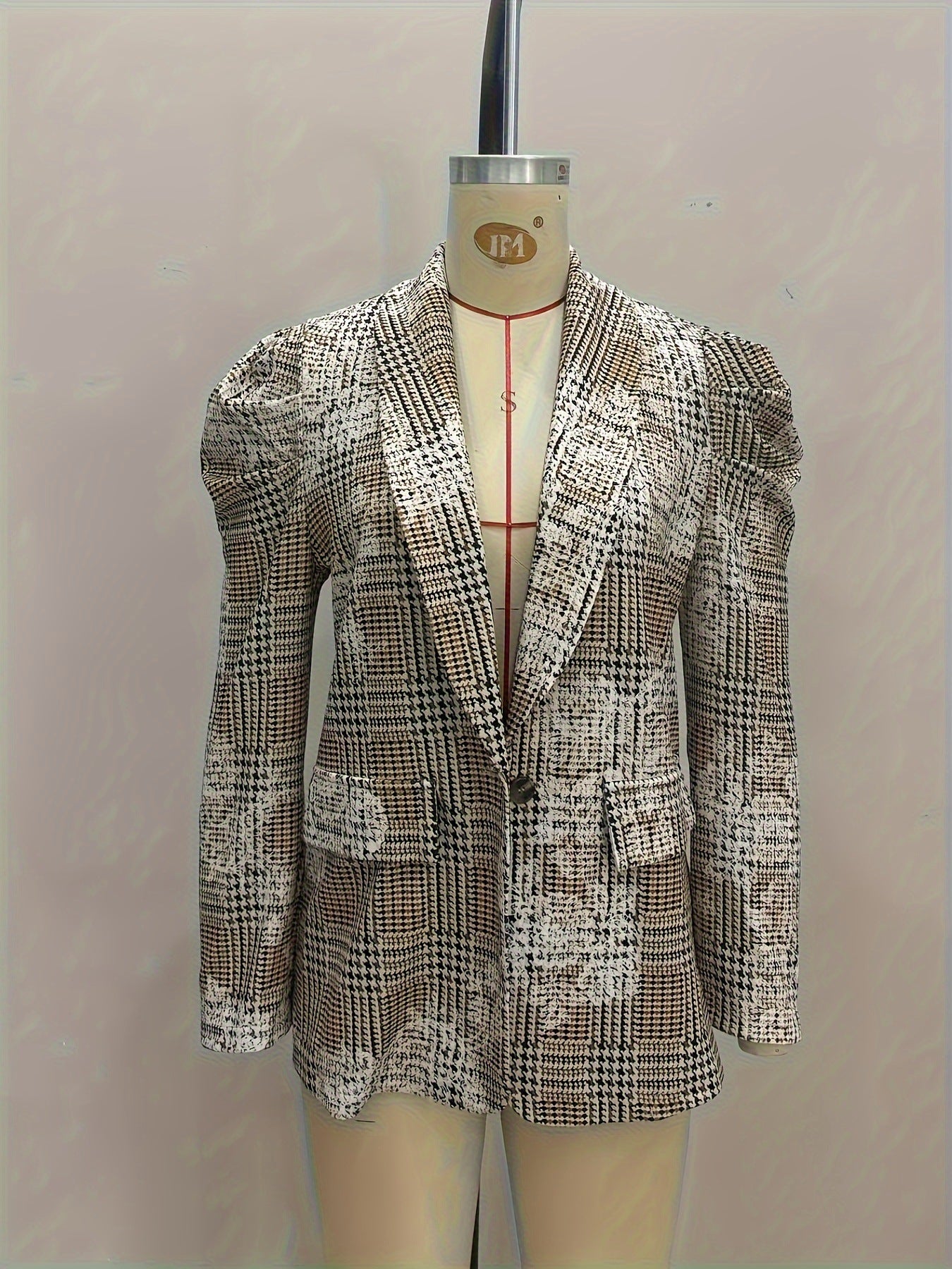 Loose Fit Plaid Blazer with Puff Sleeves