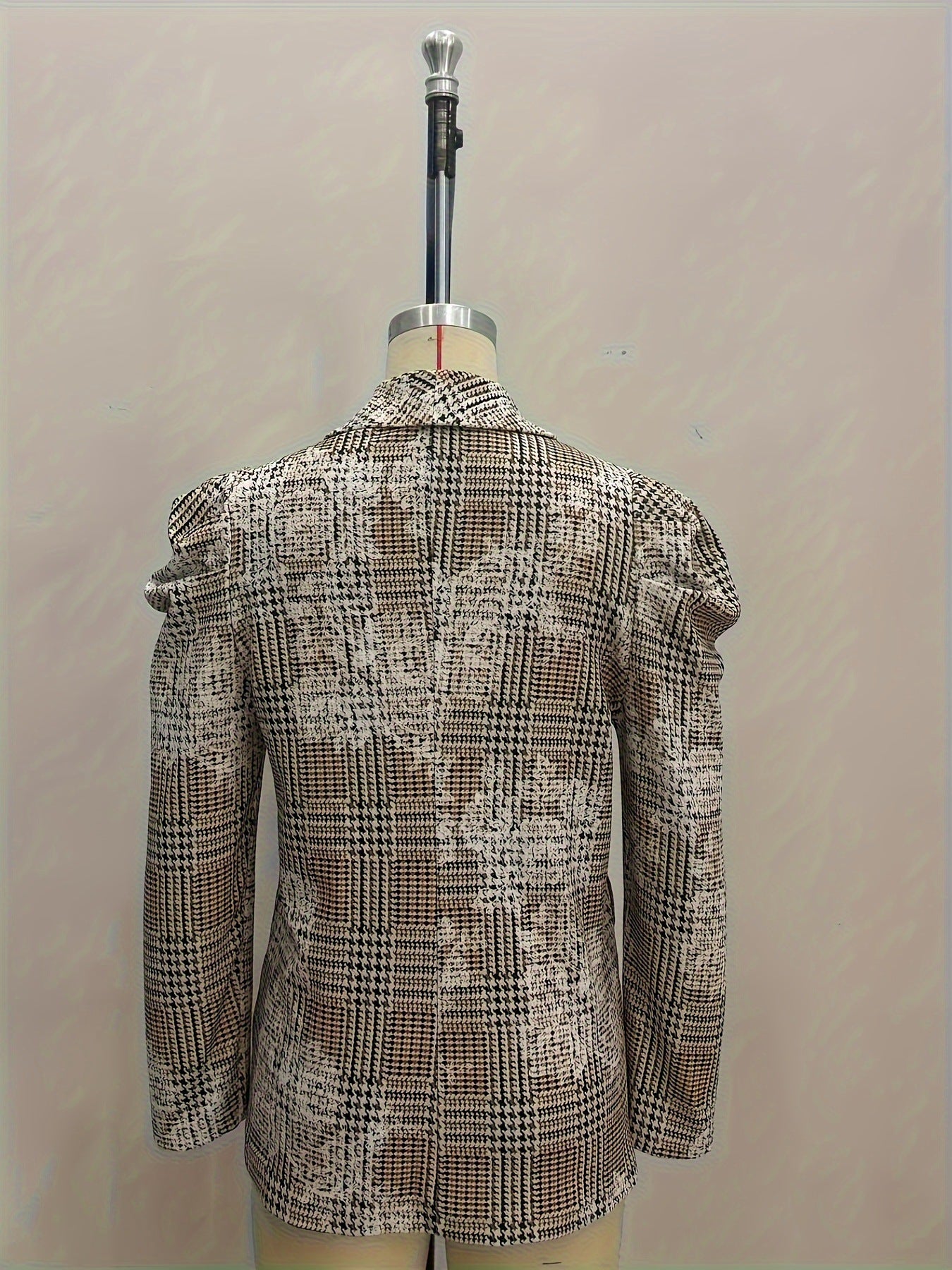 Loose Fit Plaid Blazer with Puff Sleeves