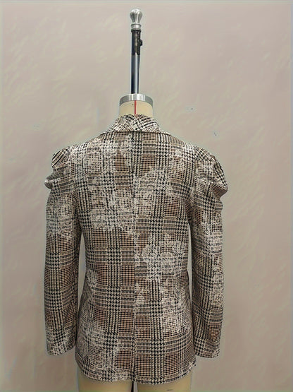 Loose Fit Plaid Blazer with Puff Sleeves