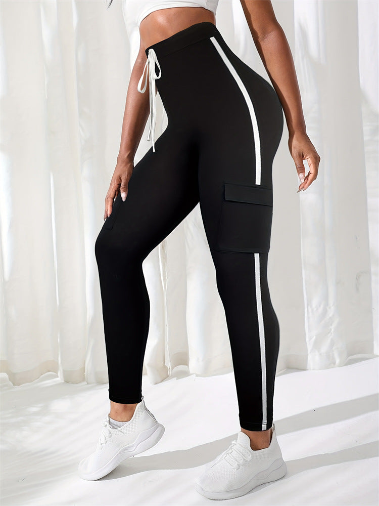 High-Waist Leggings with Side Stripes and Cargo Pockets