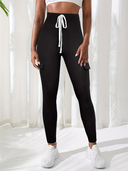 High-Waist Leggings with Side Stripes and Cargo Pockets