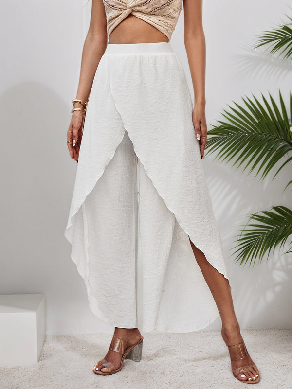 High-Waist Wide-Leg Pants with Asymmetrical Wrap Front