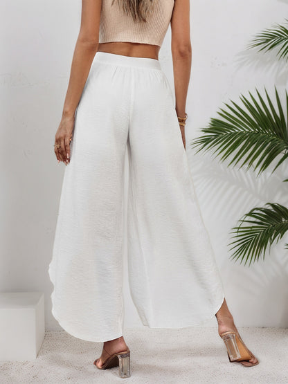 High-Waist Wide-Leg Pants with Asymmetrical Wrap Front