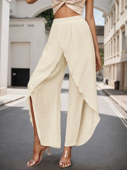 High-Waist Wide-Leg Pants with Asymmetrical Wrap Front