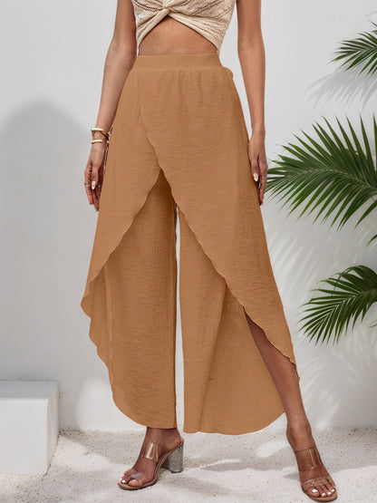 High-Waist Wide-Leg Pants with Asymmetrical Wrap Front