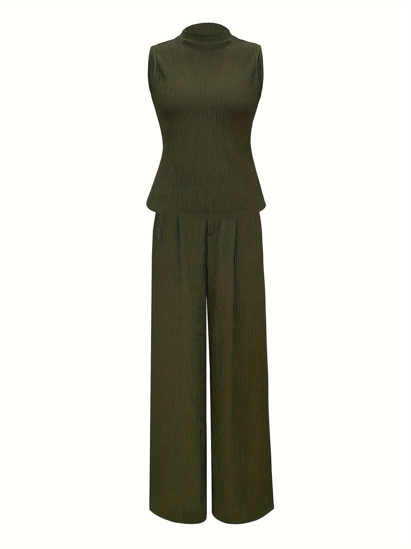 Jacquard Knit Mock Neck Sleeveless Top & Wide-Leg Trousers Set