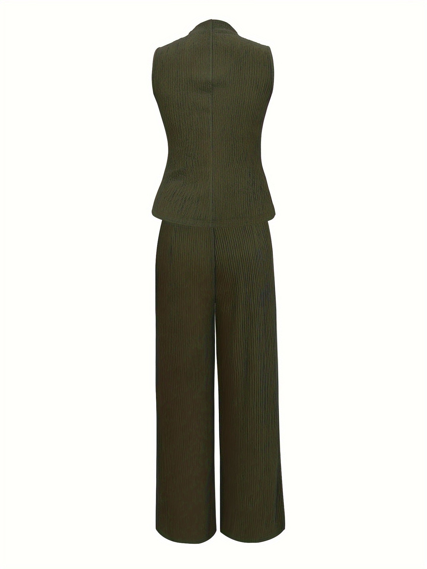 Jacquard Knit Mock Neck Sleeveless Top & Wide-Leg Trousers Set