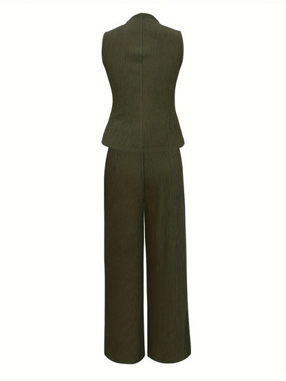 Jacquard Knit Mock Neck Sleeveless Top & Wide-Leg Trousers Set