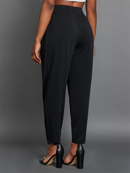 Pleated Tapered Pencil Pants with Elastic Waist