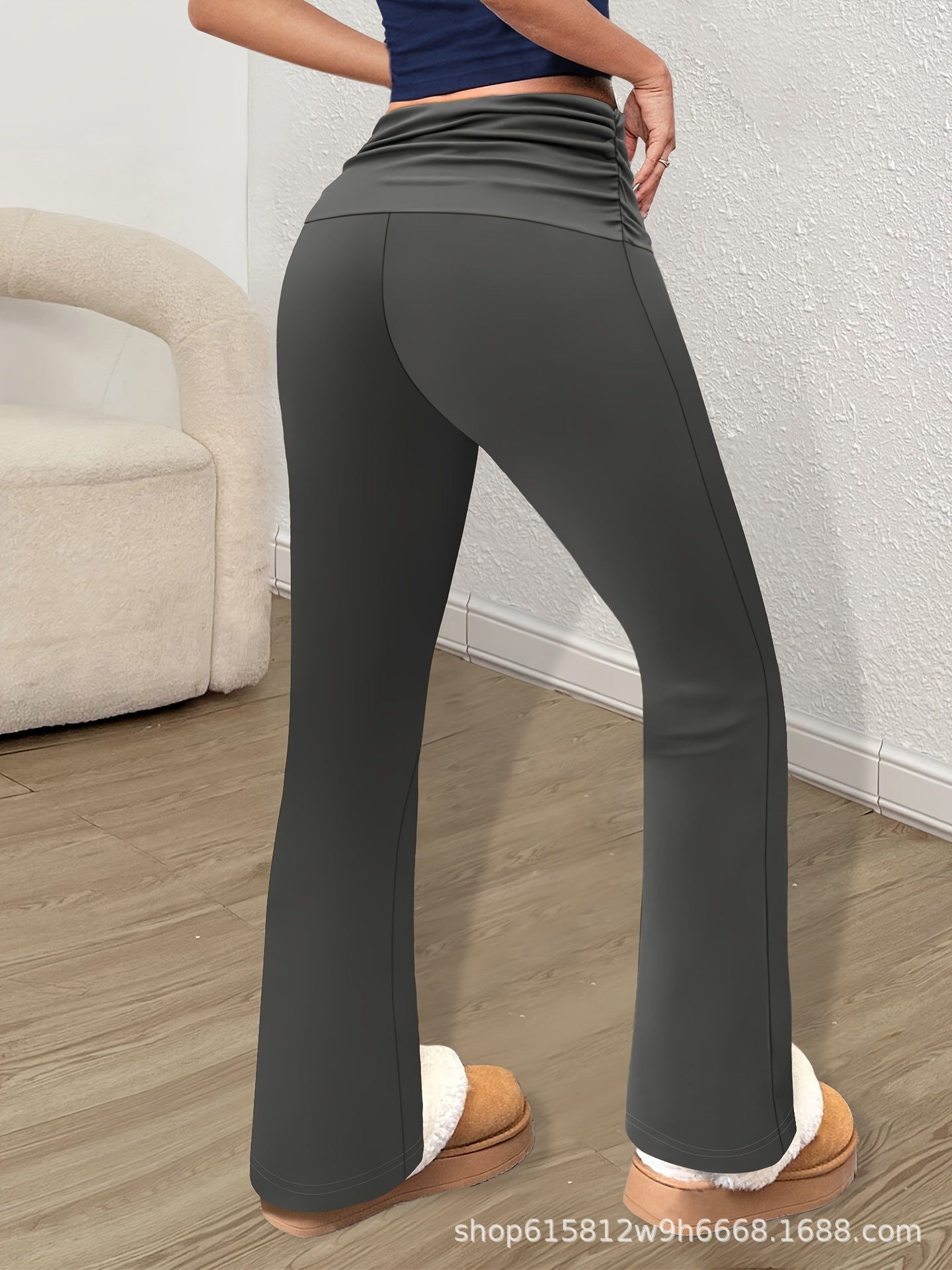 Flared Knit Trousers with Pleated High Waist