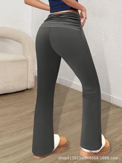 Flared Knit Trousers with Pleated High Waist