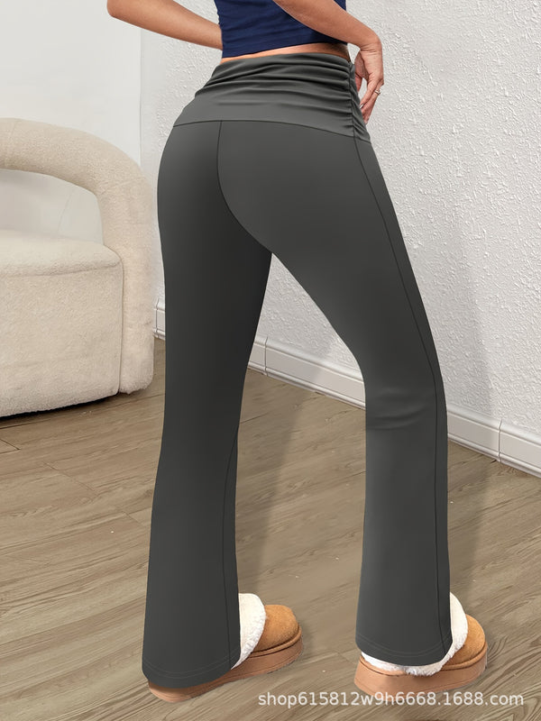 Flared Knit Trousers with Pleated High Waist