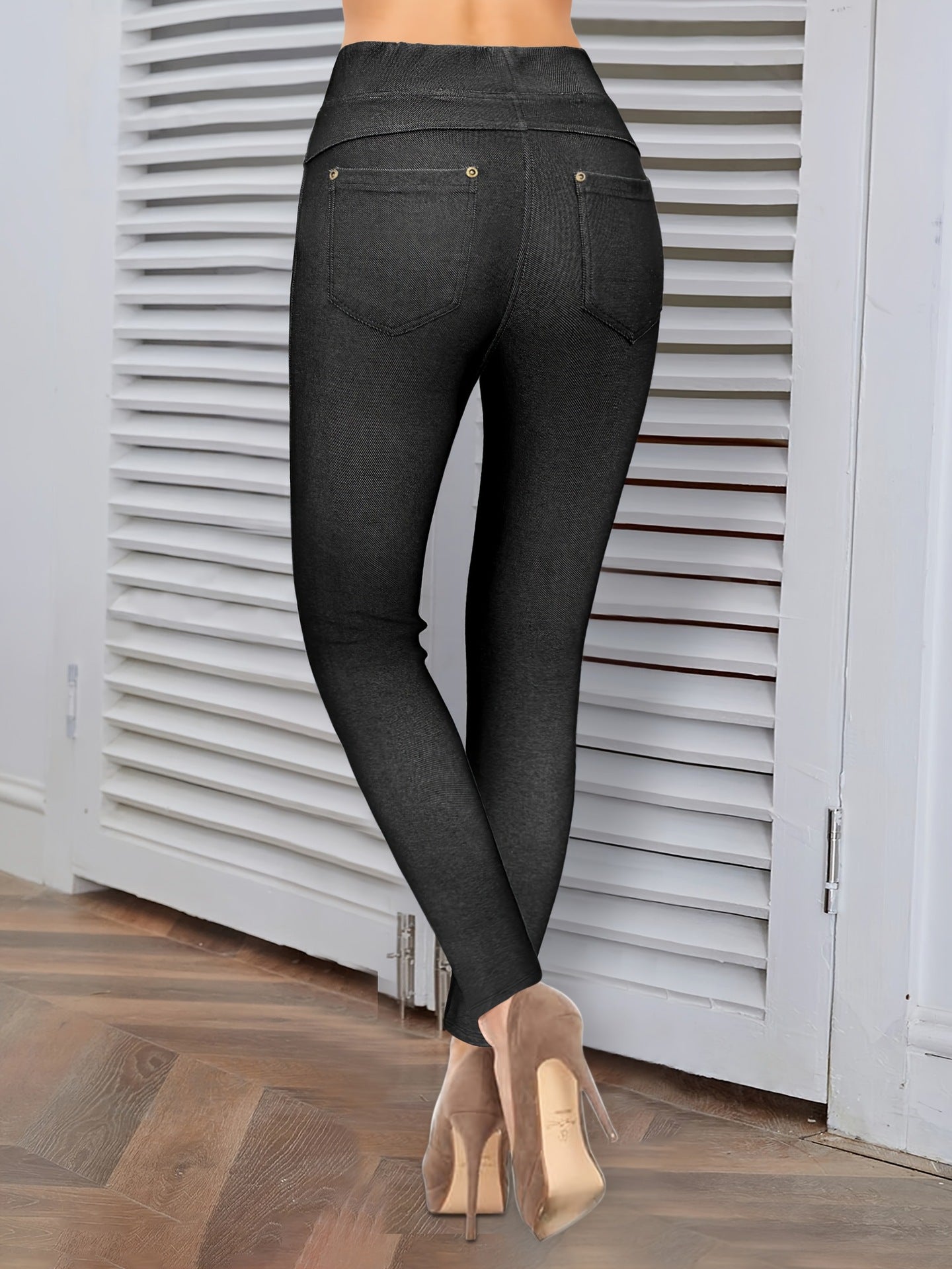 High-Waist Straight Leg Jeggings with Pockets